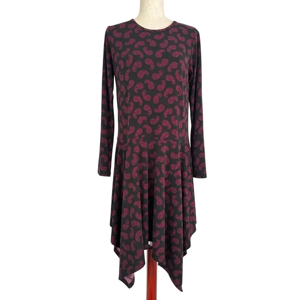 Michael Kors Dropped Waist Dress Women’s Sz M Dark Ruby Paisley Print NWT Boho